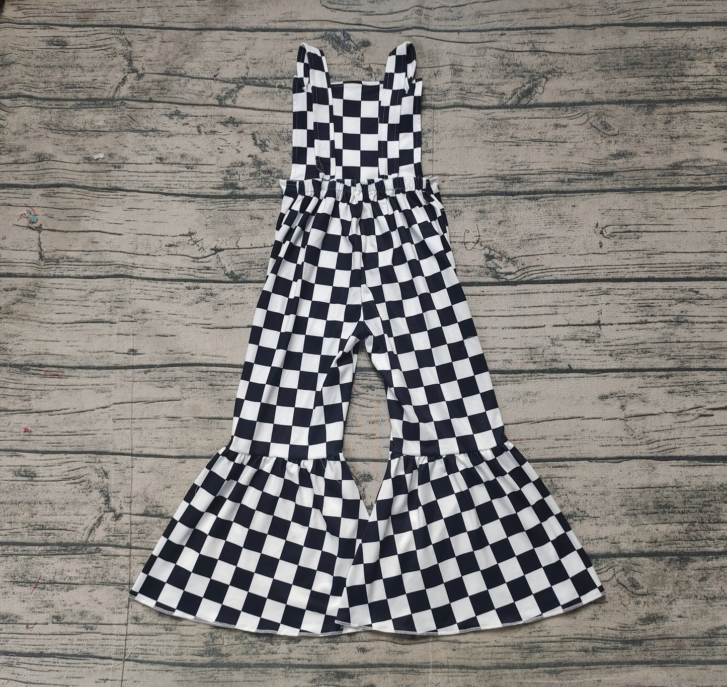 Preorder Baby Girl Black Checkered Straps Jumpsuit（ No moq ）