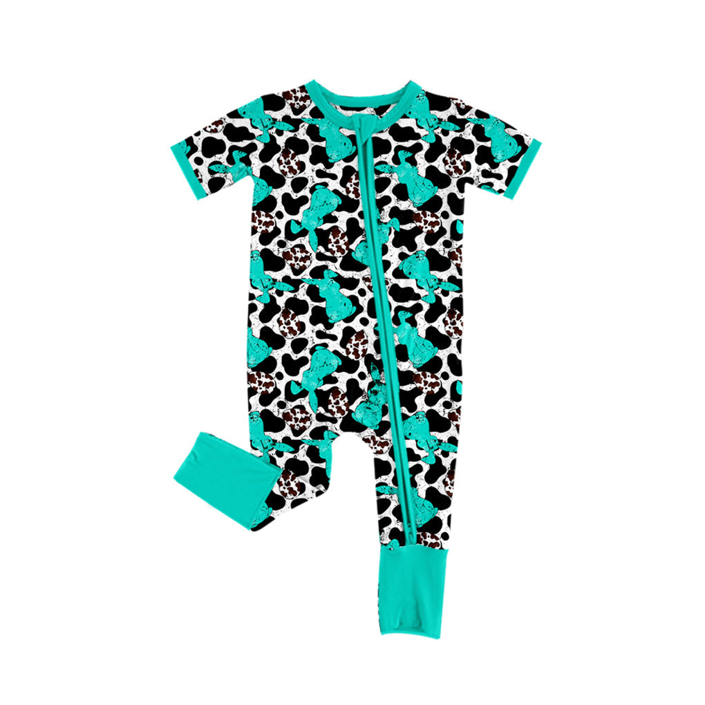 Preorder Baby Girl Infant Easter Rabbit Cow Print Zipper Romper