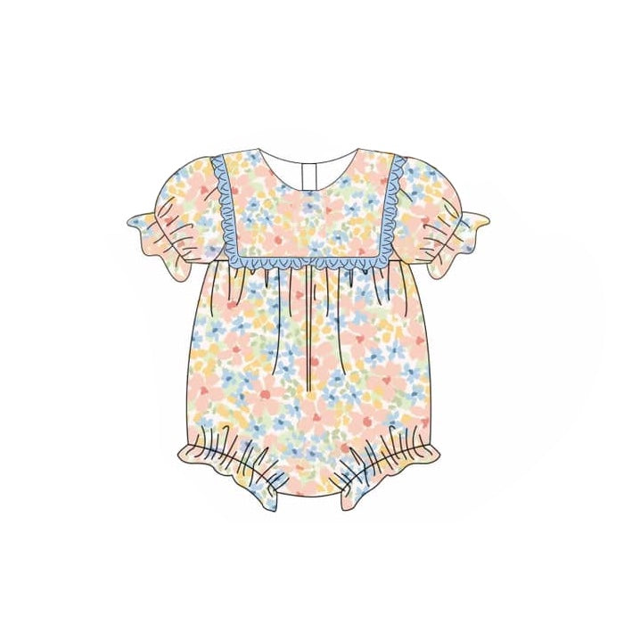 Preorder Baby Girl Infant Short Sleeves Flower Bubble Romper
