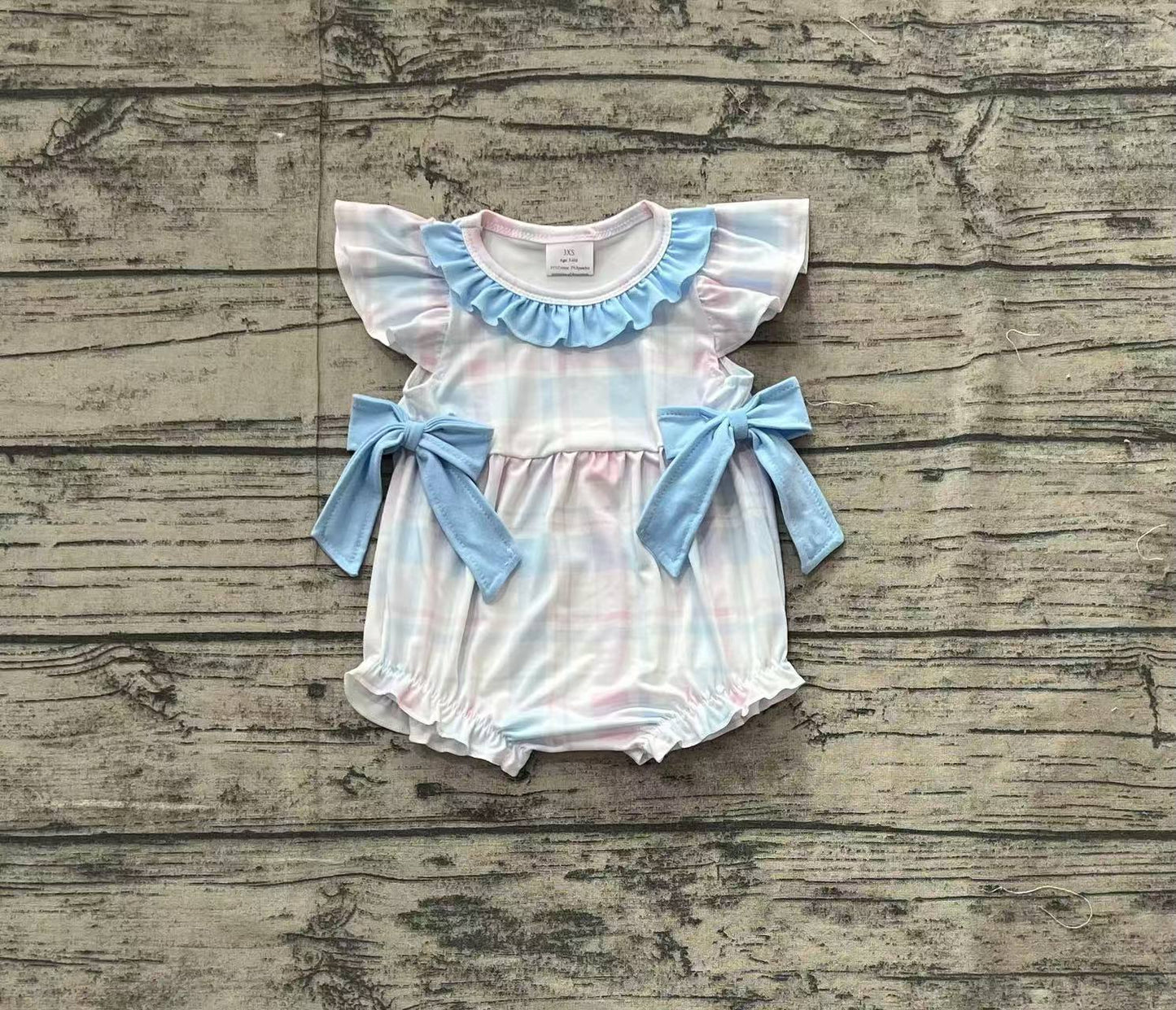 Baby Girl Infant Short Sleeves Colorful Plaid Bows Bubble Easter Romper