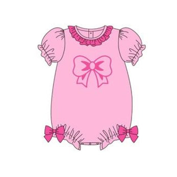 Preorder Baby Girl Short Sleeves Bow Bubble Pink Romper