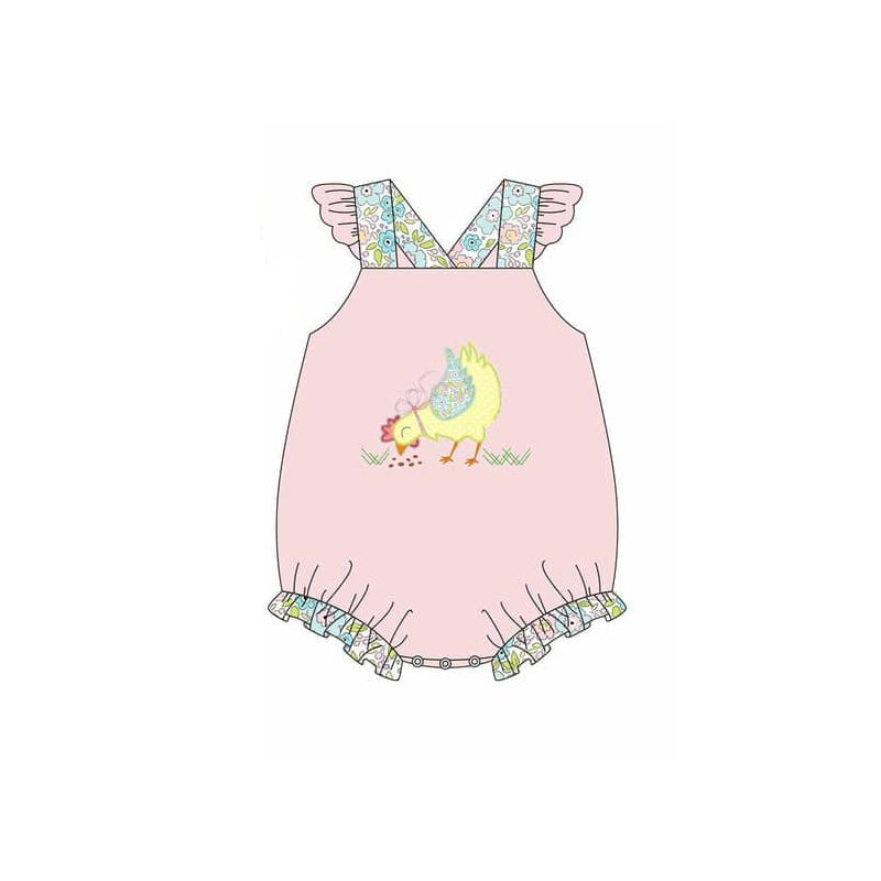 Preorder Baby Girl Infant Chicken Floral Straps Bubble Romper