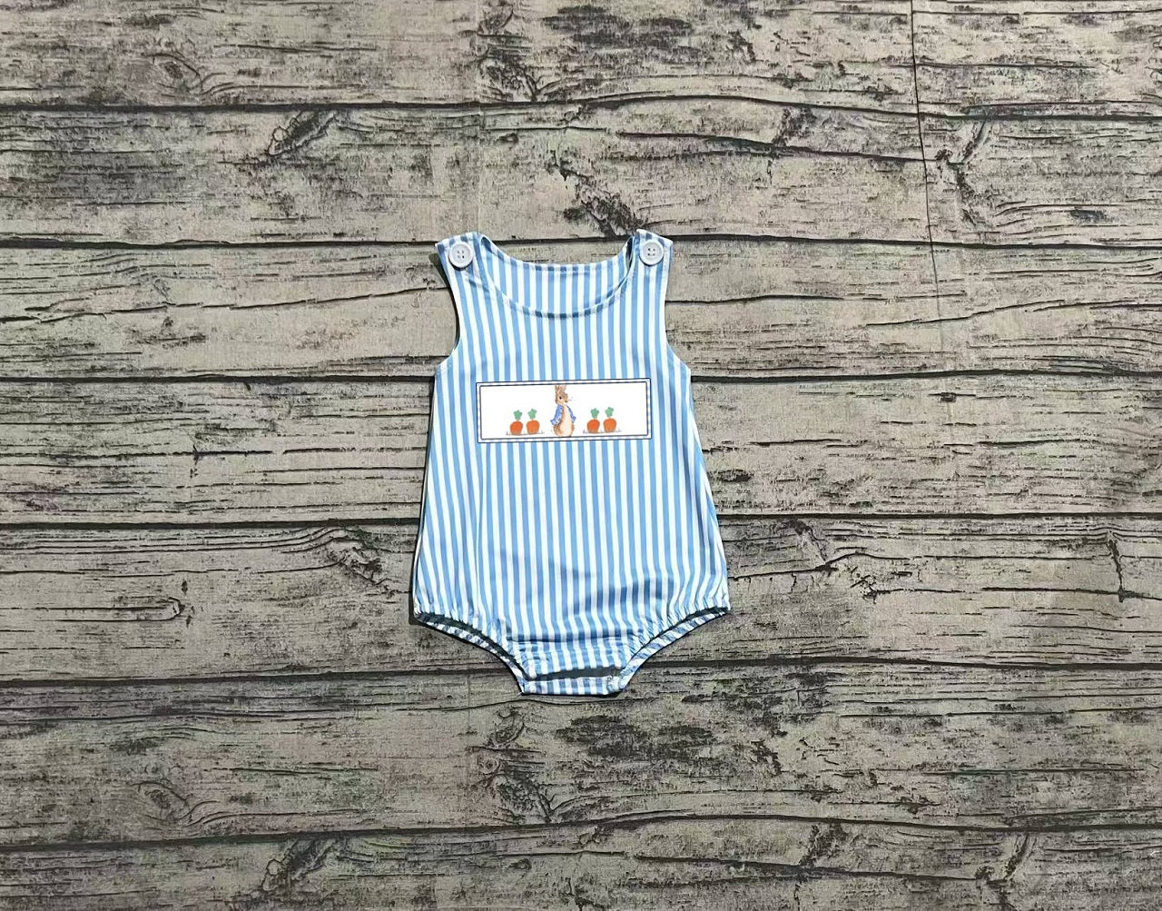 Preorder Baby Boy Infant Sleeveless Embroidery Easter Rabbit Carrot Bubble Romper