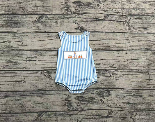 Preorder Baby Boy Infant Sleeveless Embroidery Easter Rabbit Carrot Bubble Romper