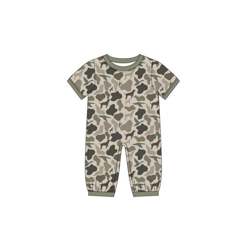 Preorder Baby Boy Infant Short Sleeves Camo Dog Buttons Romper