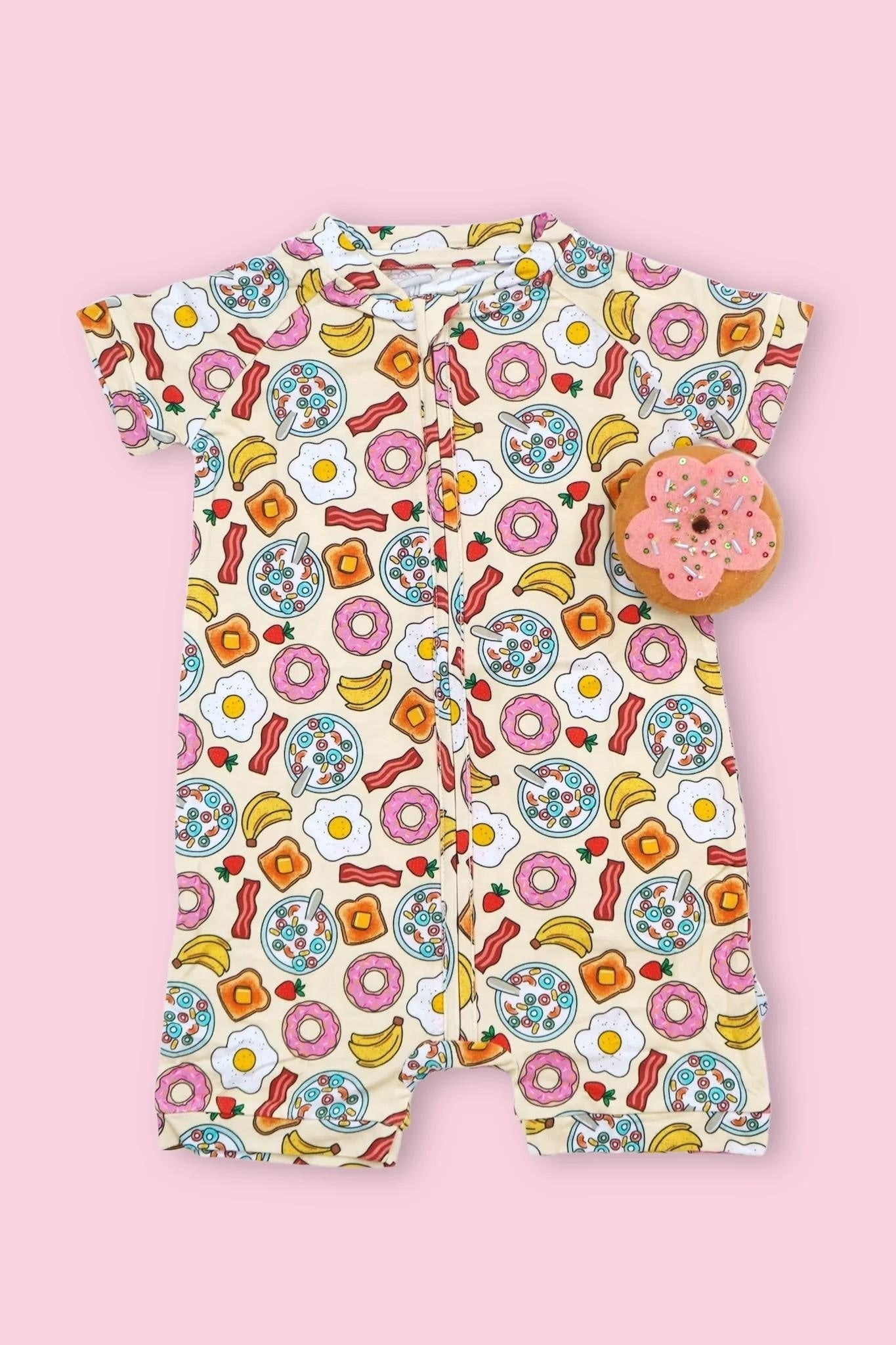 Preorder Baby Girl Infant Short Sleeves Egg Banana Donut Zipper Romper