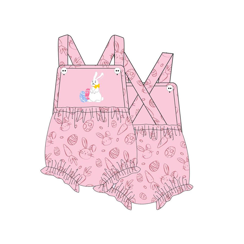 Preorder Baby Girl Infant Easter Rabbit Eggs Straps Pink Romper