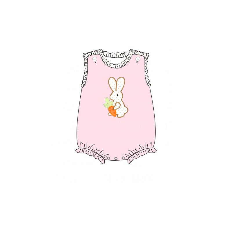 Preorder Baby Girl Infant Sleeveless Easter Pink Rabbit Carrot Bubble Romper