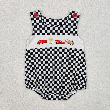 Baby Boy Cars Black Checked Sibling Brother Cartoon Romper Clothes Summer Set