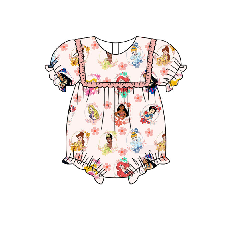 Preorder Baby Girl Infant Short Sleeves Princess Flower Bubble Romper