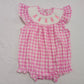 Baby Girl Infant Embroidery Easter Rabbit Pink Plaid Smocked Bubble Romper