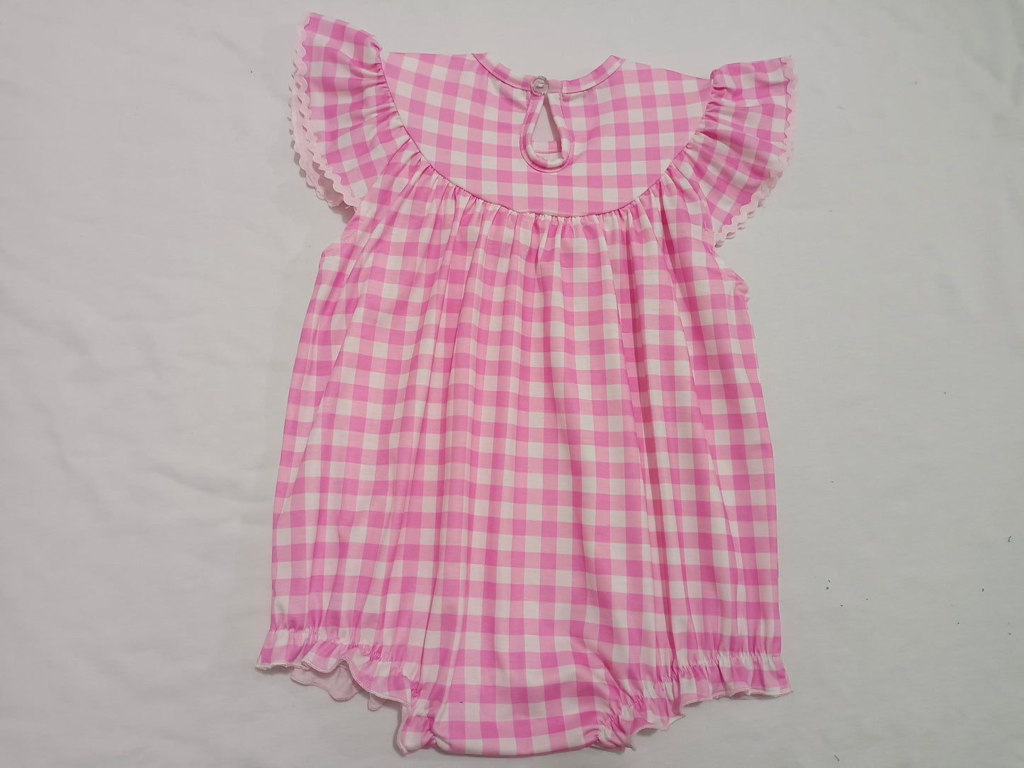 Baby Girl Infant Embroidery Easter Rabbit Pink Plaid Smocked Bubble Romper