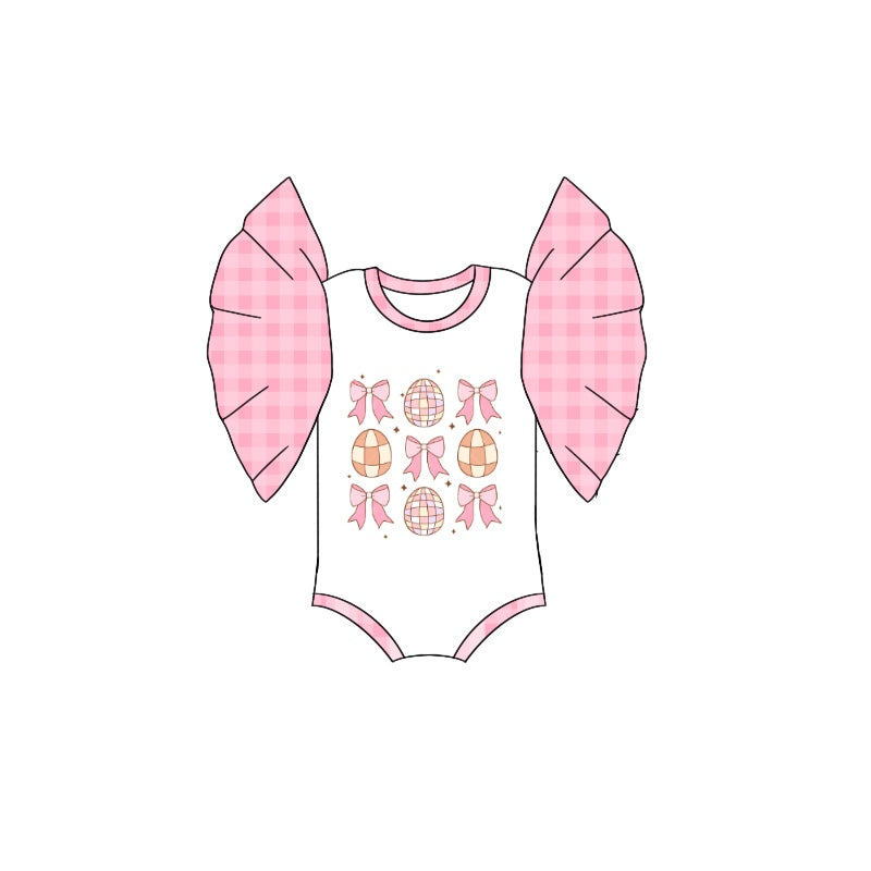 Preorder Baby Girl Infant Short Sleeves Easter Checkered Egg Bubble Romper