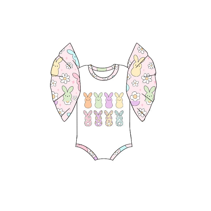 Preorder Baby Girl Infant Short Sleeves Easter Rabbit Flower Bubble Romper