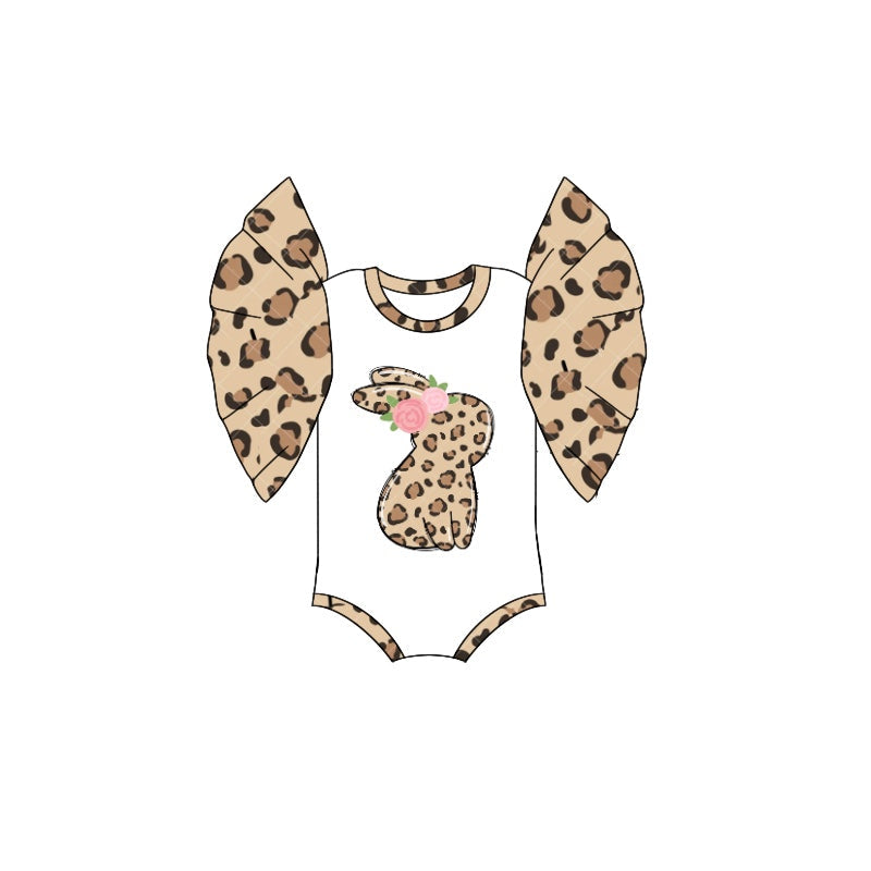 Preorder Baby Girl Infant  Short Sleeves Easter Leopard Rabbit Bubble Romper