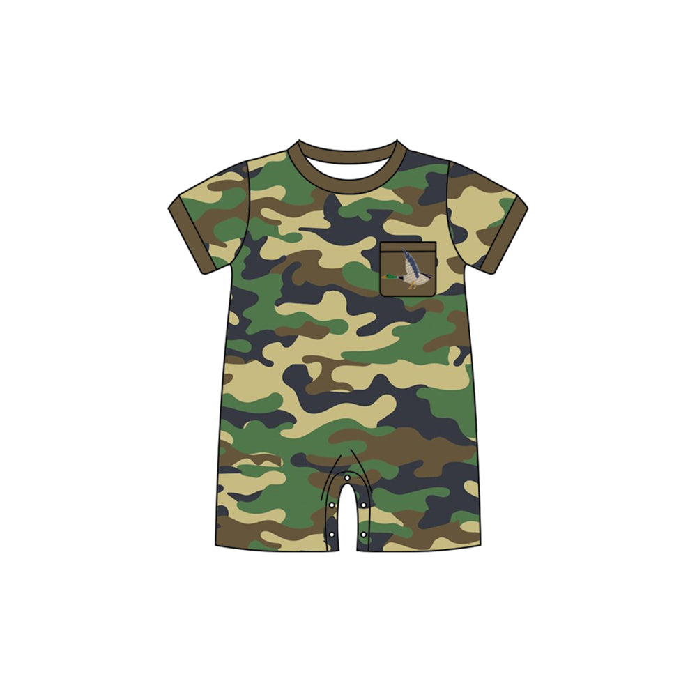 Preorder Baby Boy Infant Short Sleeves Camo Duck Green Romper