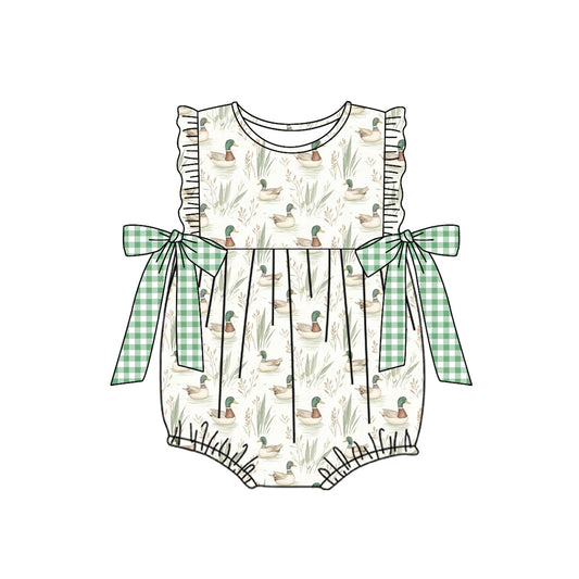 Preorder Baby Girl Short Sleeves Ducks Bows Bubble Romper