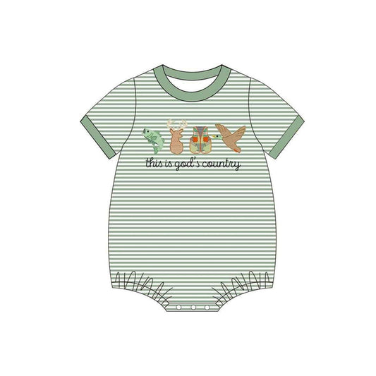 Preorder Baby Boy Infant Short Sleeves God Country Hunting Bubble Stripes Romper