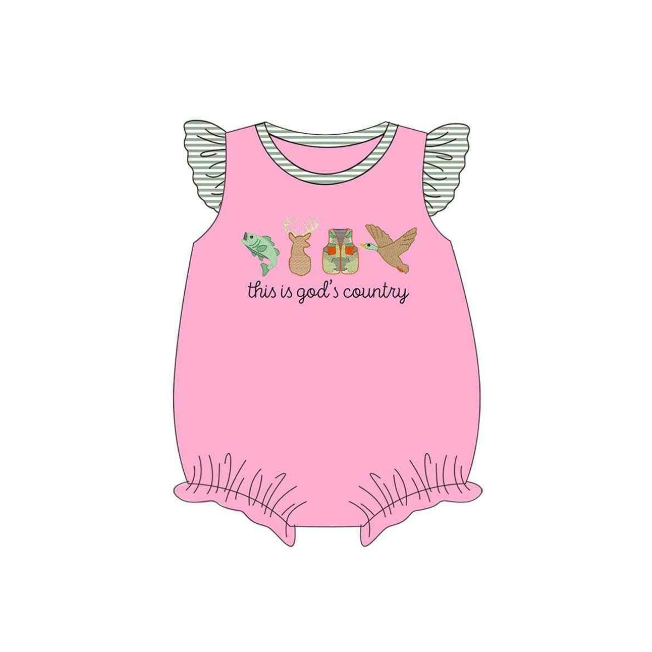 Preorder Baby Girl Infant Short Sleeves God Country Hunting Bubble Pink Romper