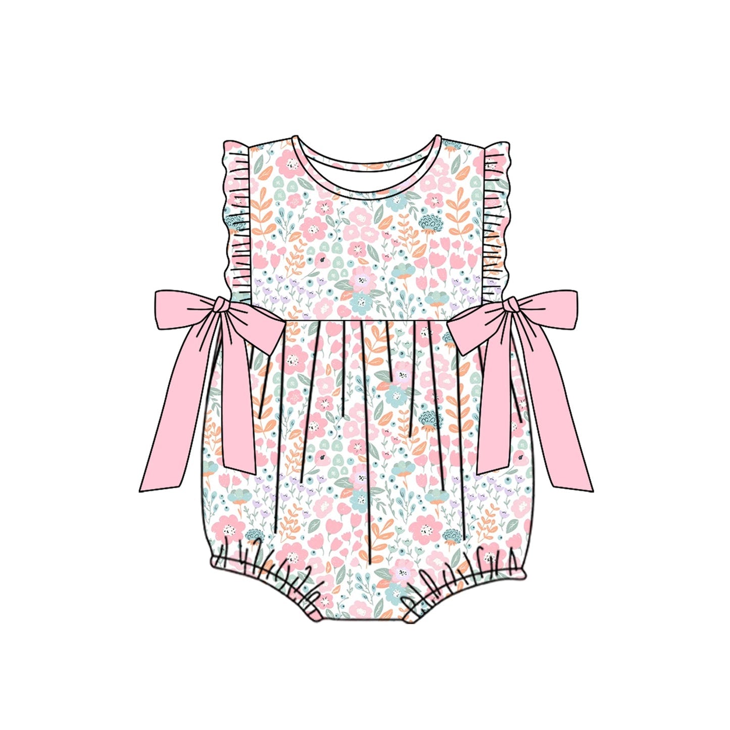 Preorder Baby Girl Infant Floral Pink Bows Bubble Romper