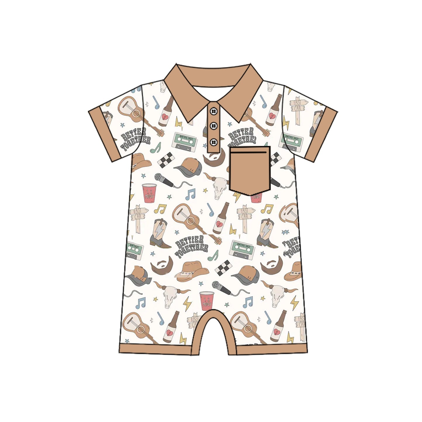 Preorder Baby Boy Short Sleeves Western Music Boots Cow Romper