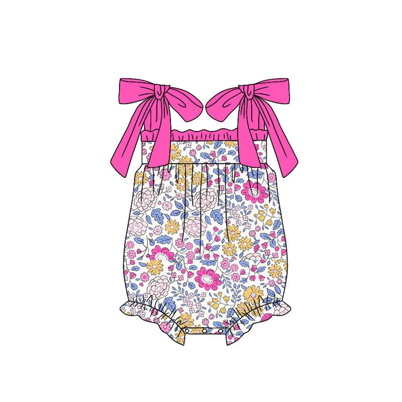 Preorder Baby Girl Infant Flower Straps Bubble Romper