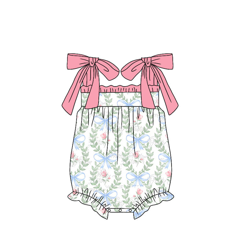 Preorder Baby Girl Infant Bows Flower Straps Bubble Romper