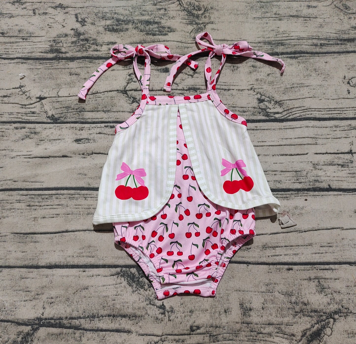 Baby Girl Infant Straps Cherry Summer Bubble Romper RTS