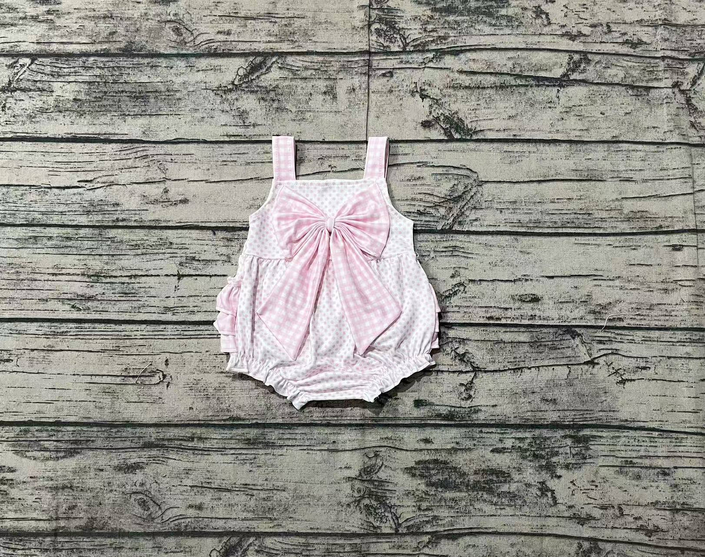 Baby Girl Infant Straps Pink Dots Bows Straps Bubble Romper