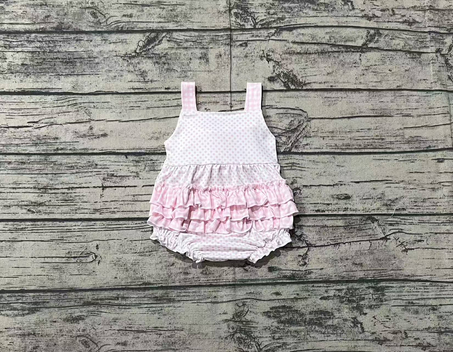 Baby Girl Infant Straps Pink Dots Bows Straps Bubble Romper