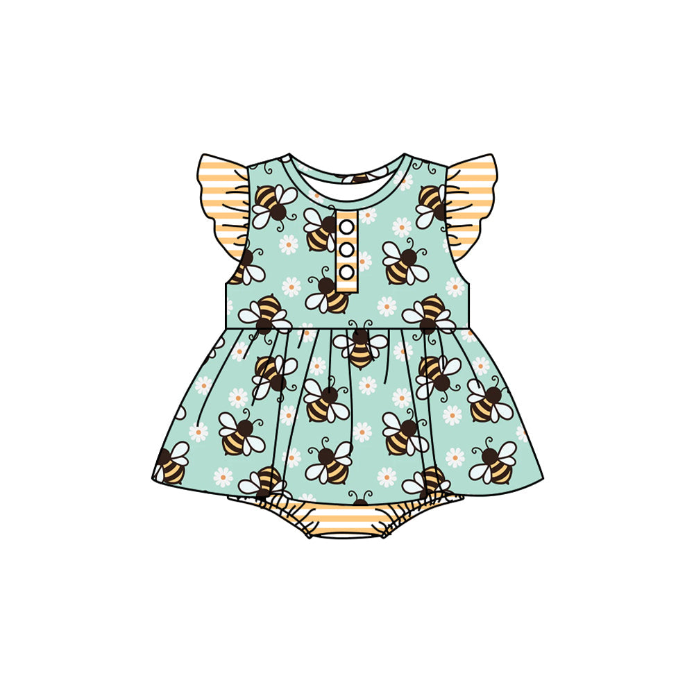 Preorder Baby Girl Infant Short Sleeves Honey Bee Bummie Romper