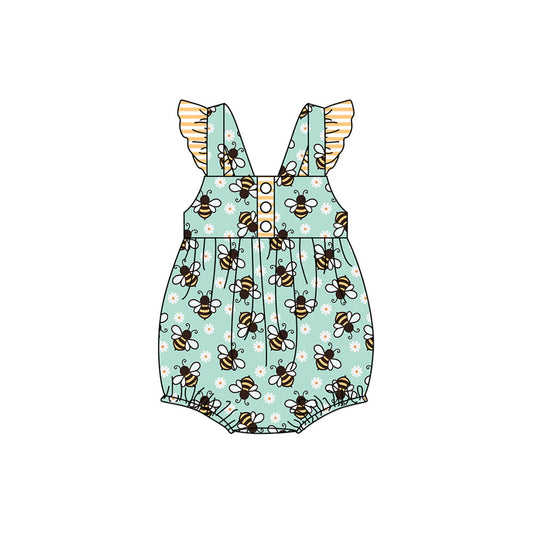 Preorder Baby Girl Infant Short Sleeves Honey Bee Bubble Romper