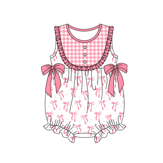 Preorder Baby Girl Infant Pinks Bows Sleeveless Bubble Romper