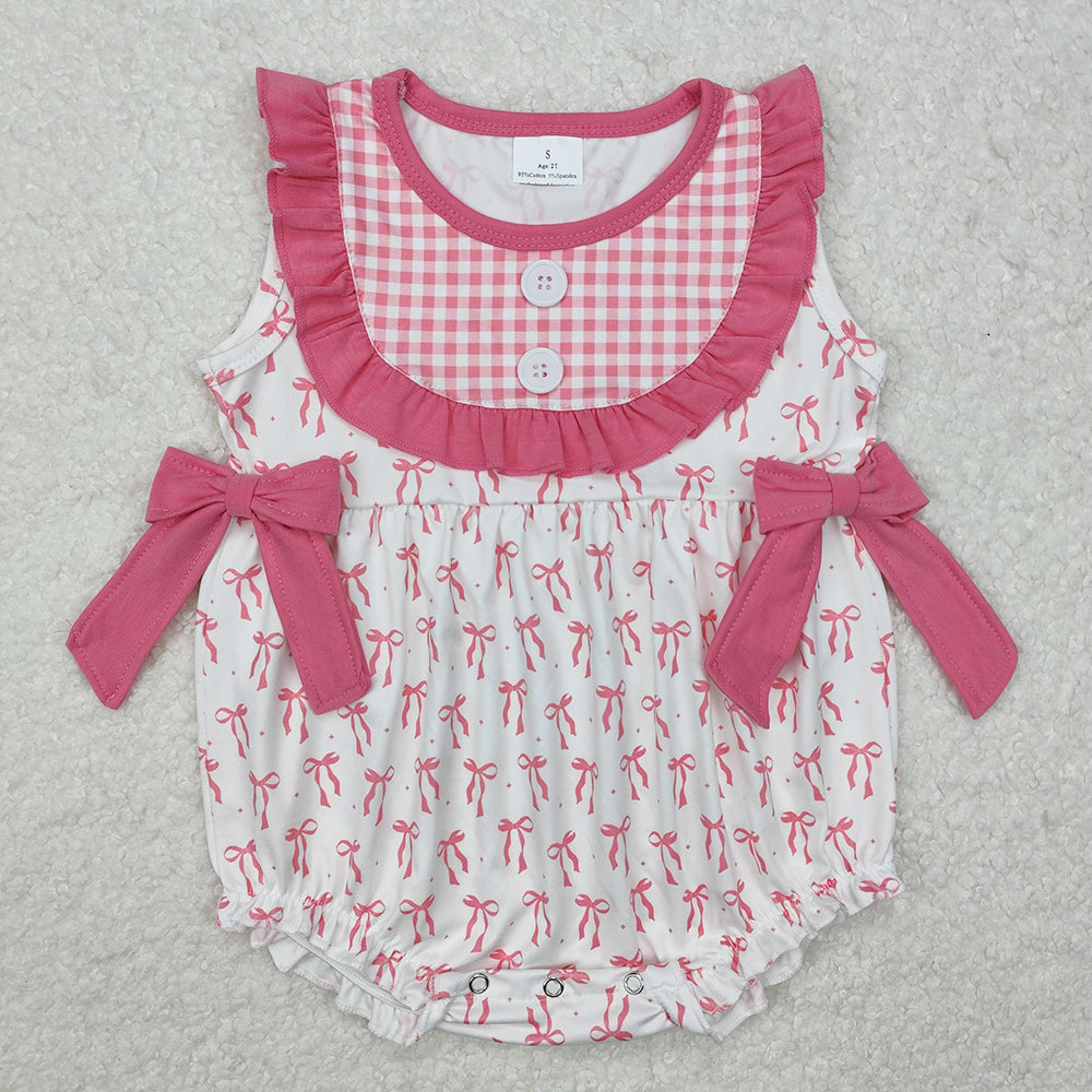 Baby Girl Sleeveless Pink Bows Sibling Romper Clothes Set