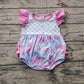 Baby Girl Infant Short Sleeves Plaid Flower Bows Bubble Romper