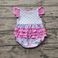 Baby Girl Infant Short Sleeves Plaid Flower Bows Bubble Romper