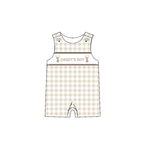 Preorder Baby Infant Daddy's Boy Deers Plaid Buttons Romper