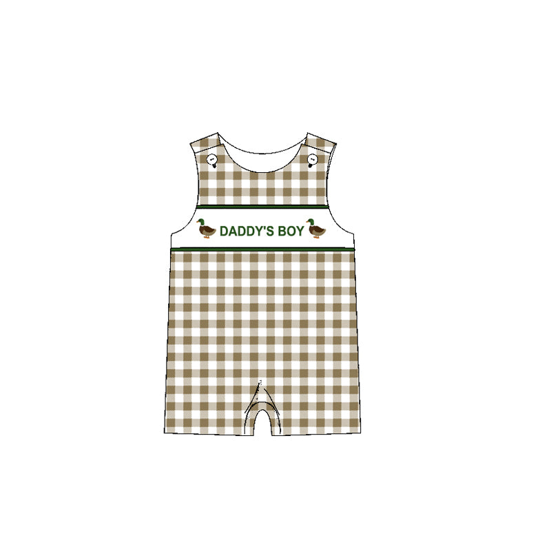 Preorder Baby Infant  Daddy's Boy Ducks Plaid Buttons Romper