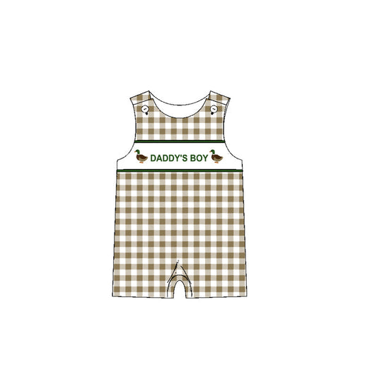 Preorder Baby Infant  Daddy's Boy Ducks Plaid Buttons Romper