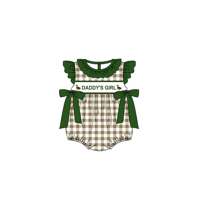 Preorder Baby Kids Infant Short Sleeves Daddy's Girl Ducks Bows Plaid Bubble Romper