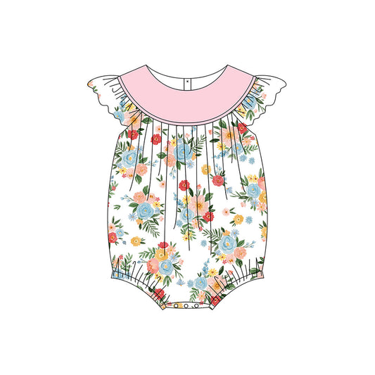 Preorder Baby Girl Infant Short Sleeves Flower Bubble Romper