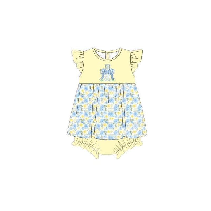 Preorder Baby Girl Infant Short Sleeves Easter Cross Bows Romper