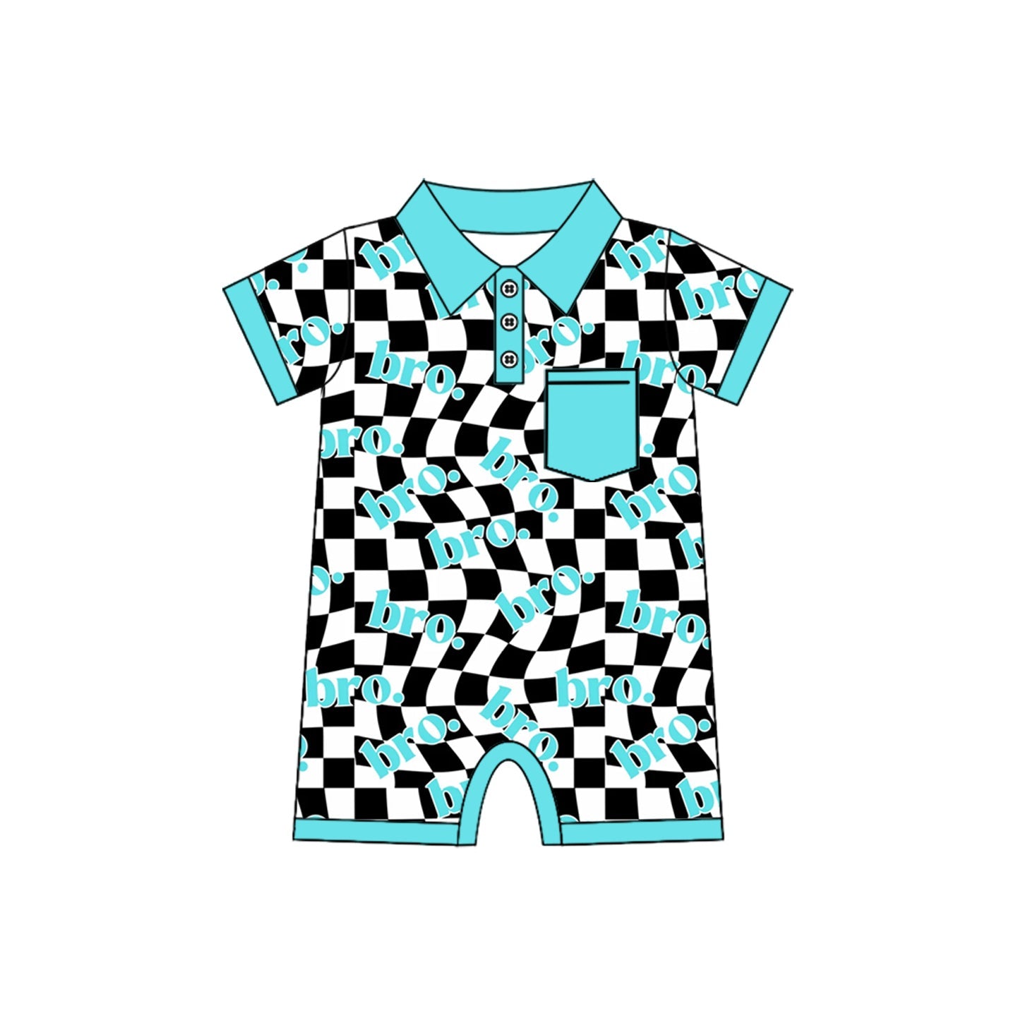 Preorder Baby Boy Infant Short Sleeves  Checkered Brother Pocket Romper