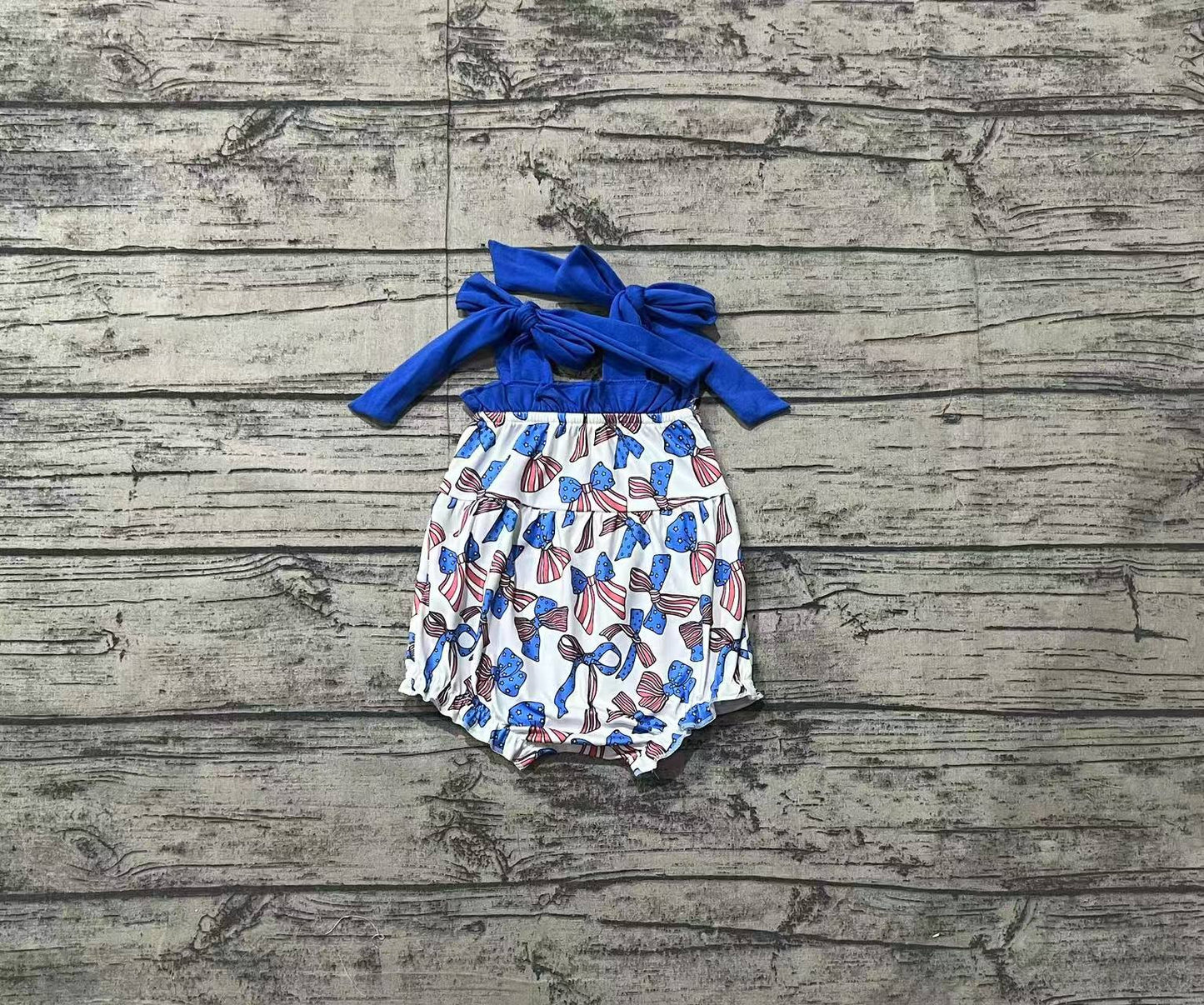 Baby Girl Infant July 4th Bows Straps Bubble Romper