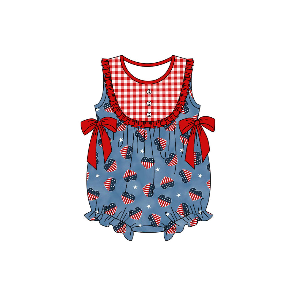Preorder Baby Girl Infant July 4th Flag Hearts Bows Bubble Romper