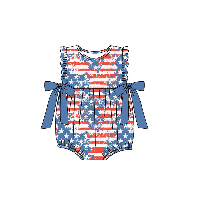 Preorder Baby Girl Infant July 4th Stars Bows Bubble Romper