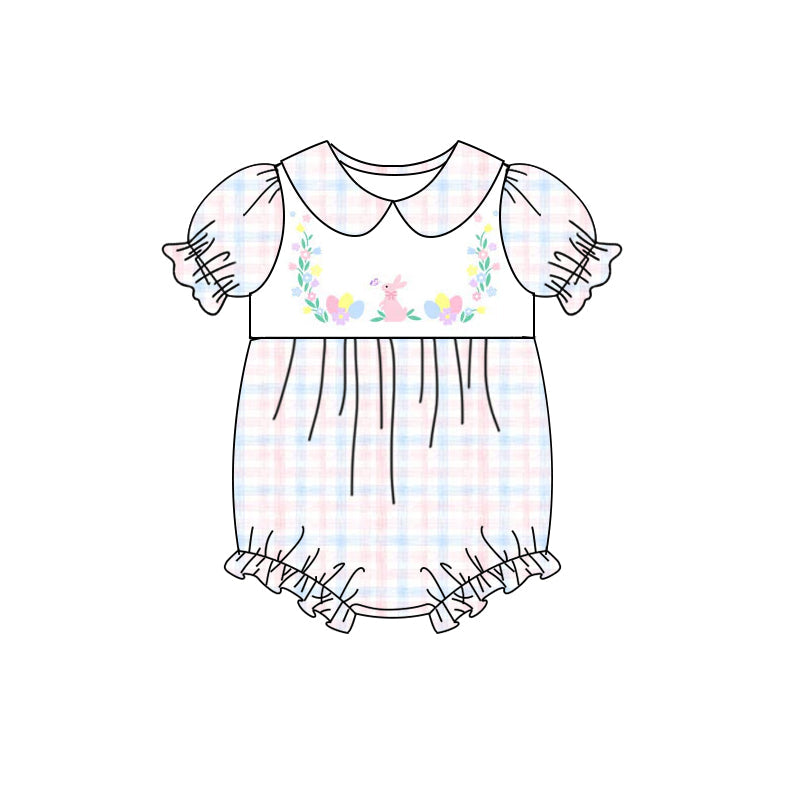 Preorder Baby Girl Infant Short Sleeves Easter Rabbit Eggs Flower Bubble Romper