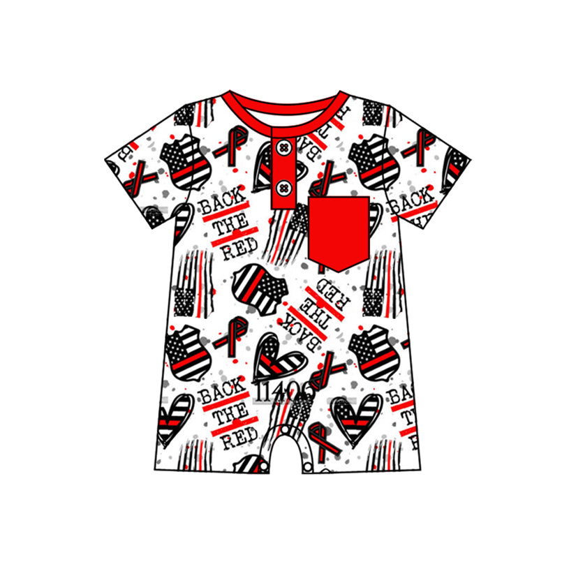 Preorder Baby Boy Infant Short Sleeves Back The Red Flag Pocket Romper
