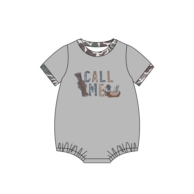Preorder Baby Boy Infant Short Sleeves Duck Call Me Grey Bubble Romper