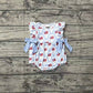 July 4th Baby Girl Infant Short Sleeves Blue Bows Flags Bubble Romper